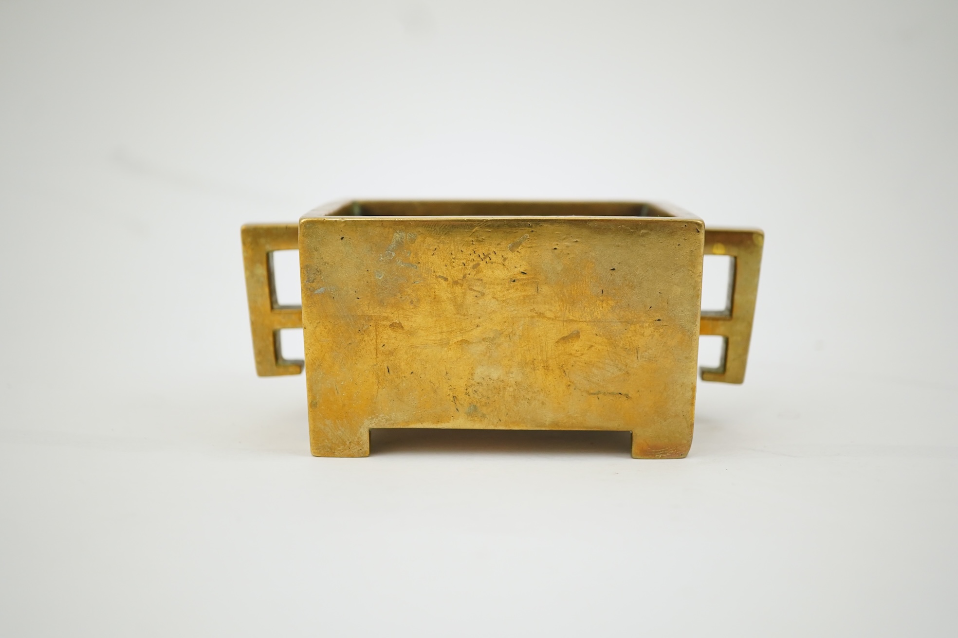 A Chinese bronze rectangular censer, fangding, Xuande mark, 18th century